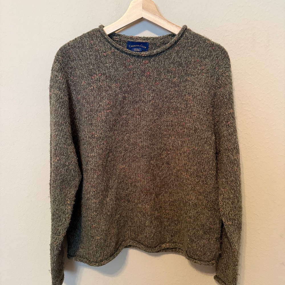 Charter Club Crop Sweater, Women’s Petite Large Brown & Olive Multi-Color Weave